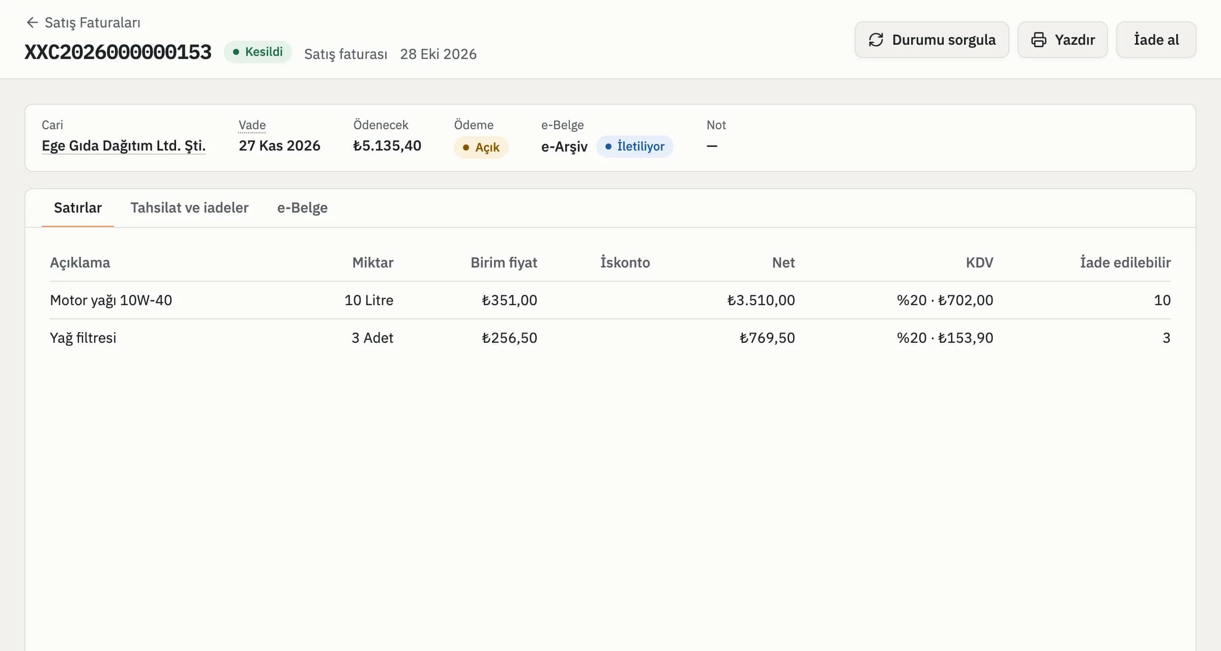 Coudy Accounting satış faturası ekranı