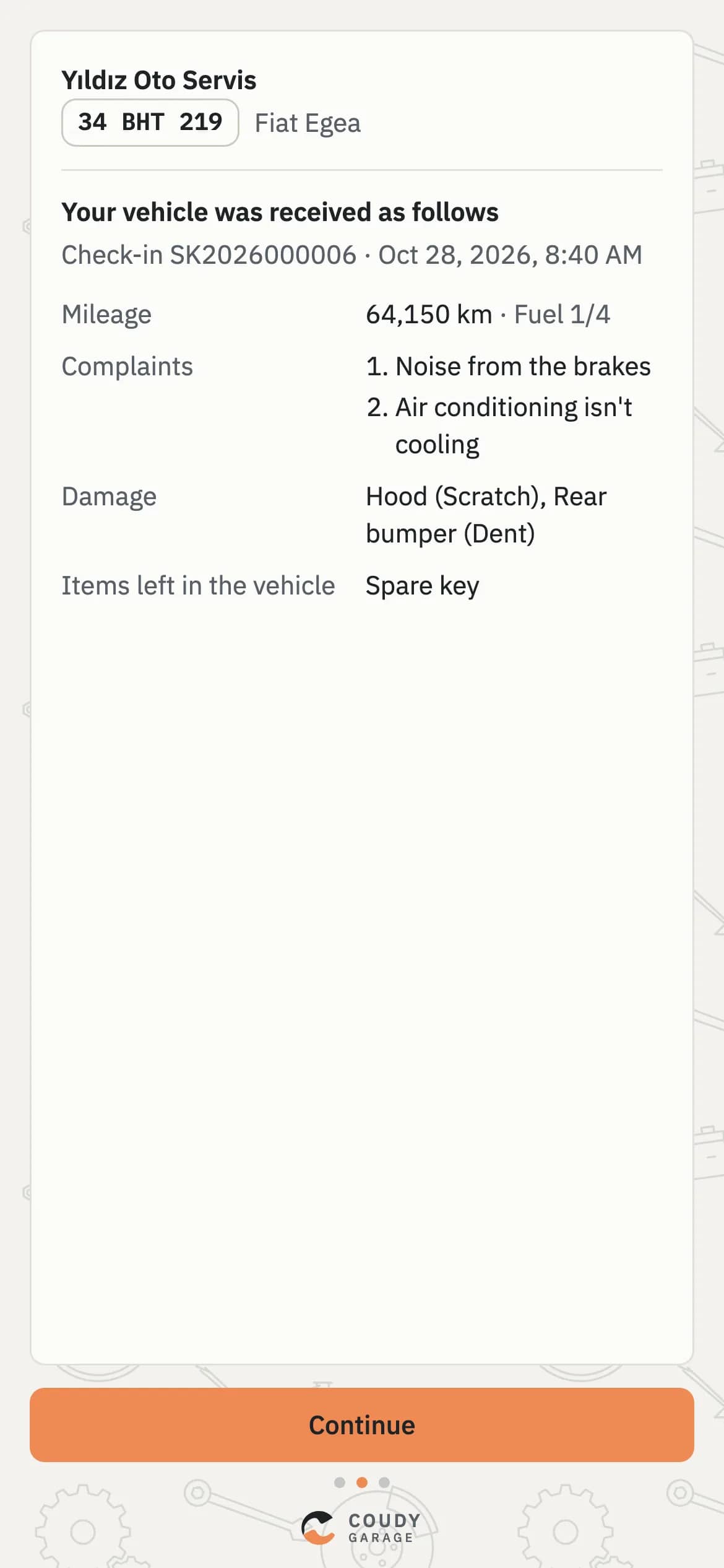 Check-in summary on the customer's phone