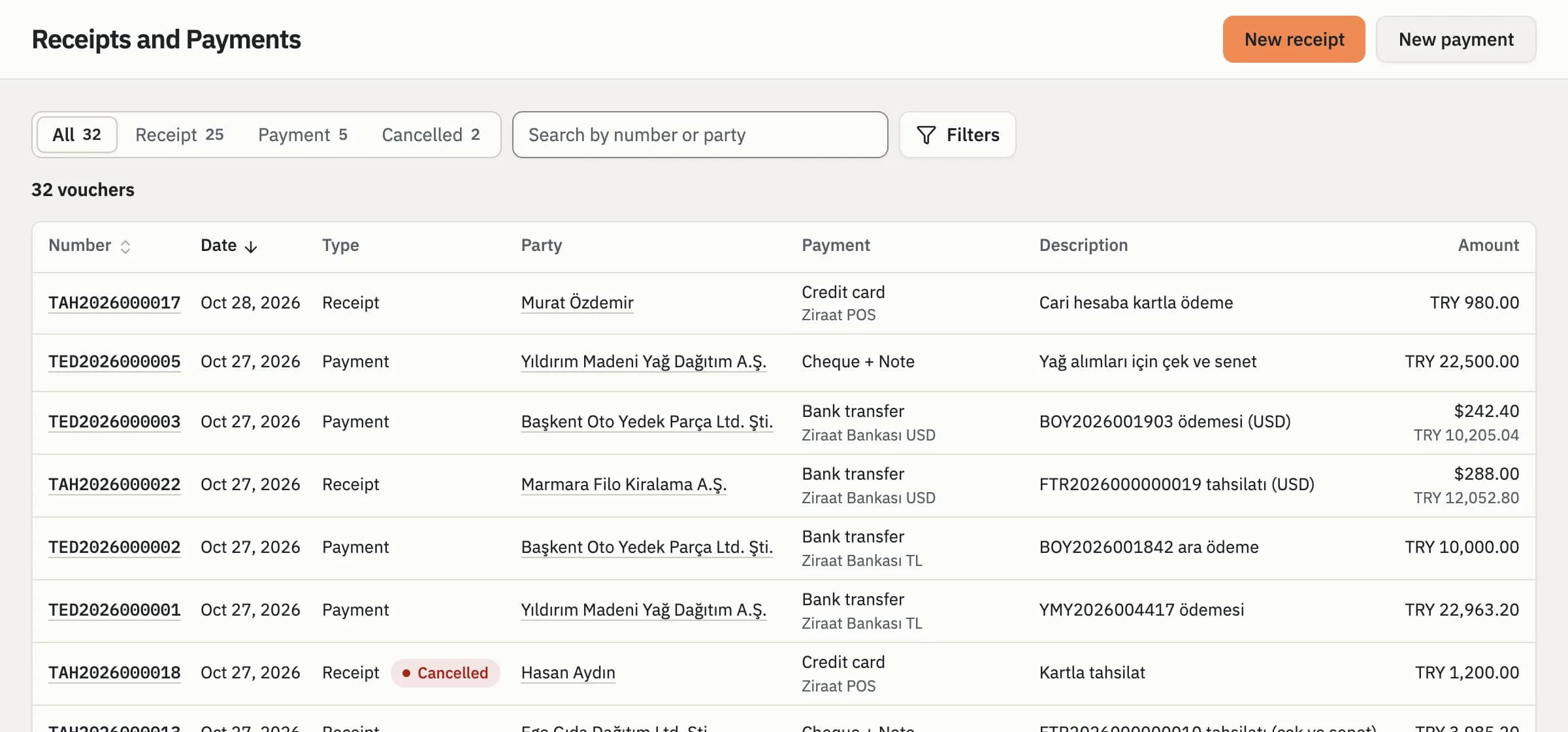 Receipt and payment vouchers