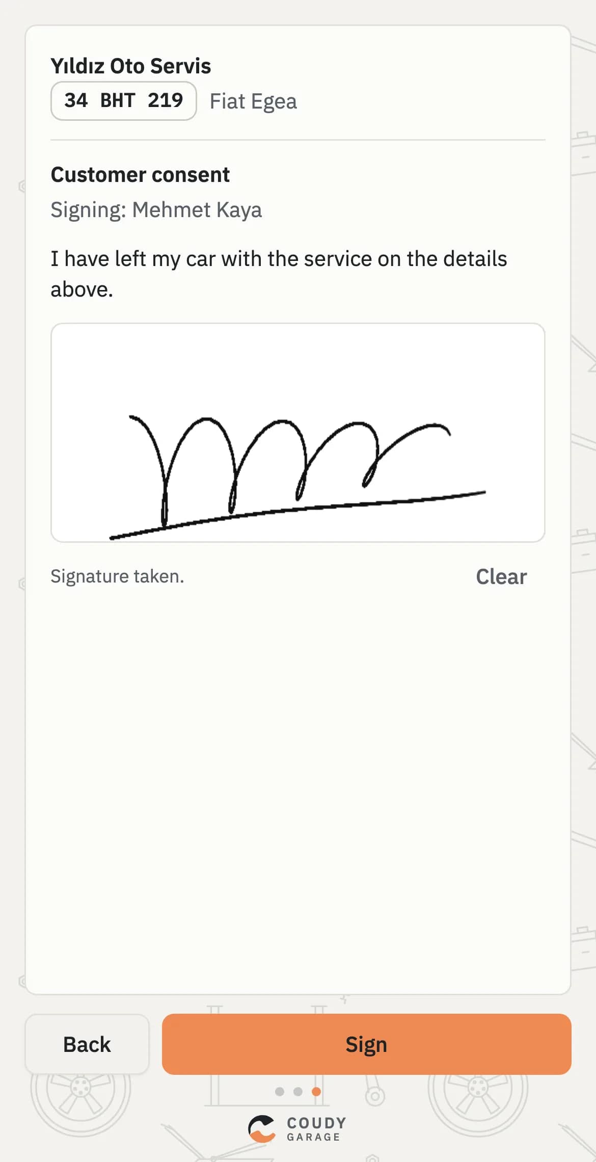 Consent and signature on the customer's phone